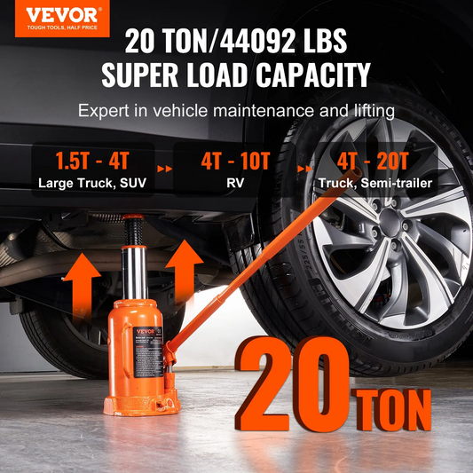 VEVOR Hydraulic Bottle Jack, 20 Ton/44092 LBS All Welded Bottle Jack, 7.5-14 inch Lifting Range,-$40