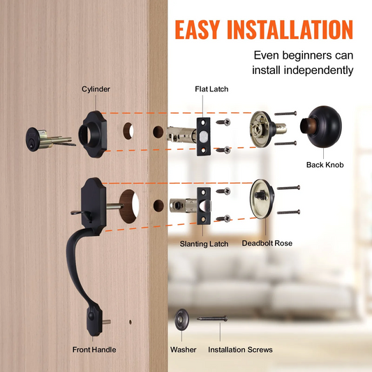 VEVOR Front Door Handle and Deadbolt Set, Matte Black Front Door Lock Set with Interior Knob,-$40