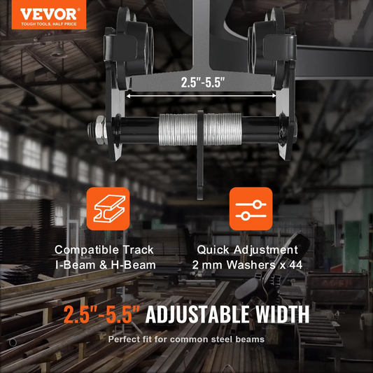 VEVOR Manual Trolley, 1100 lbs/0.5 Ton Load Capacity Push Beam Trolley with Dual Wheels,-$40