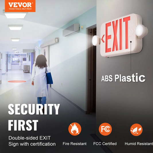 VEVOR LED Exit Sign with Emergency Lights, Two LED Adjustable Heads Emergency Exit Light w/Battery,-$40