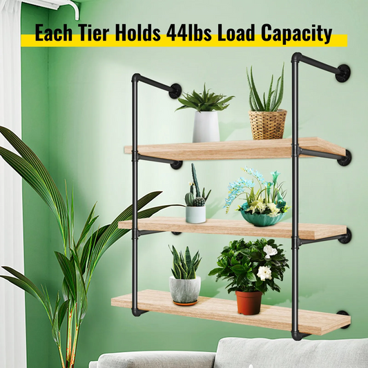 VEVOR Industrial Pipe Shelves 3-Tier Wall Mount Iron Pipe Shelves 2 PCS Pipe Shelving Vintage Black
