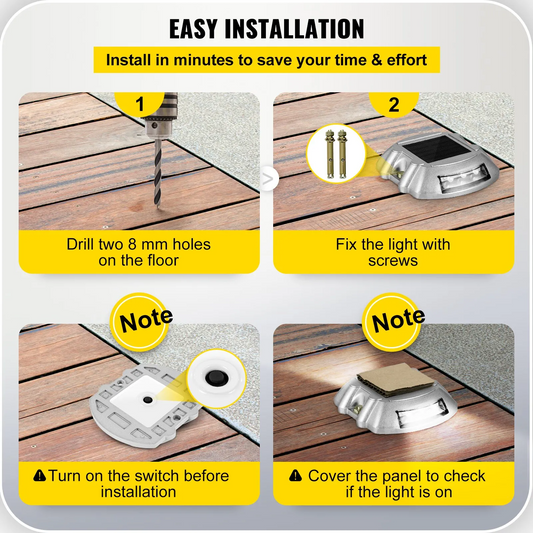 VEVOR Driveway Lights 12-Pack Solar Driveway Lights Bright White with Screws Solar Deck Lights Waterproof,-$70
