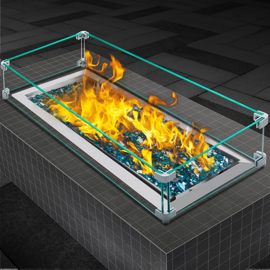 VEVOR Fire Pit Wind Guard, 43.5 x 17.5 x 6 Inch Glass Wind Guard, Rectangular Glass Shield,-$60