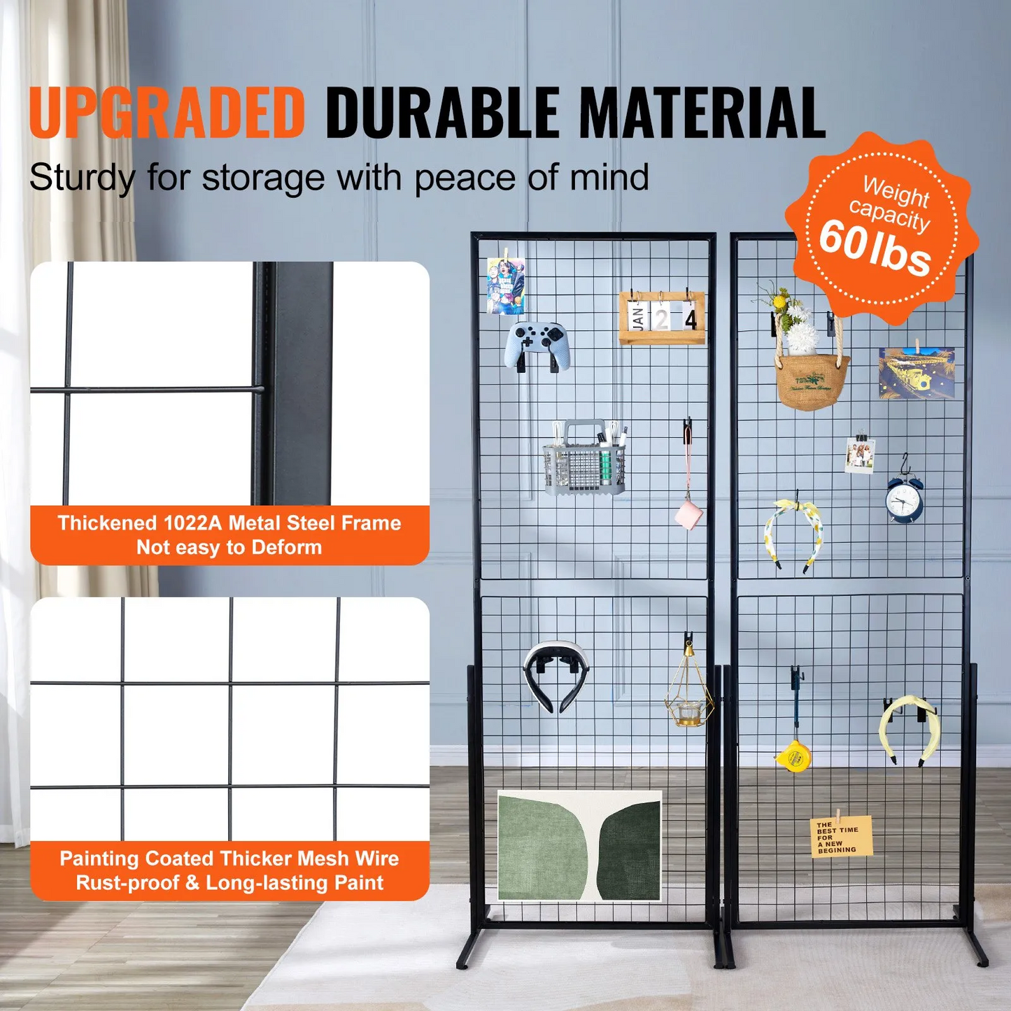 VEVOR 2' x 5.6' Grid Wall Panels Tower, 2 Packs Wire Gridwall Display Racks with T-Base Floorstanding,-$50