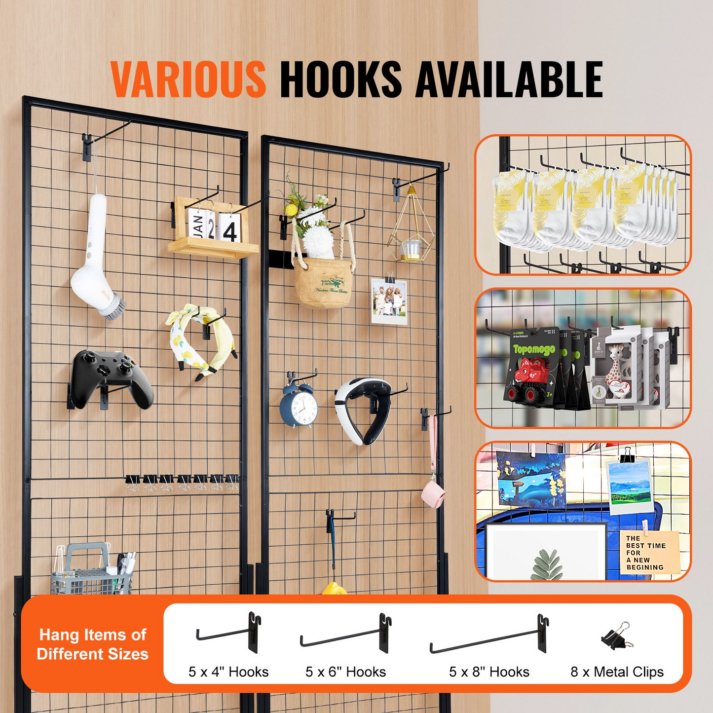 VEVOR 2' x 5.6' Grid Wall Panels Tower, 2 Packs Wire Gridwall Display Racks with T-Base Floorstanding,-$50