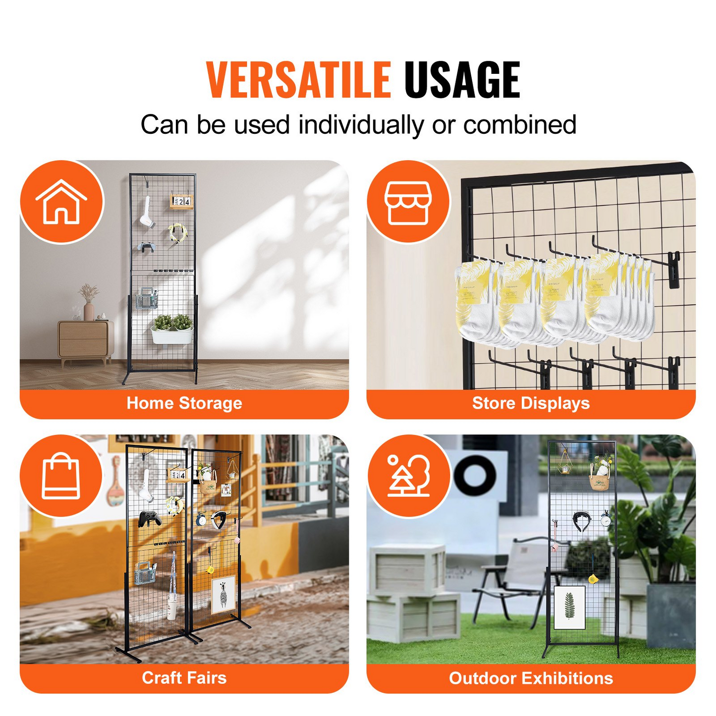 VEVOR 2' x 5.6' Grid Wall Panels Tower, 2 Packs Wire Gridwall Display Racks with T-Base Floorstanding,-$50