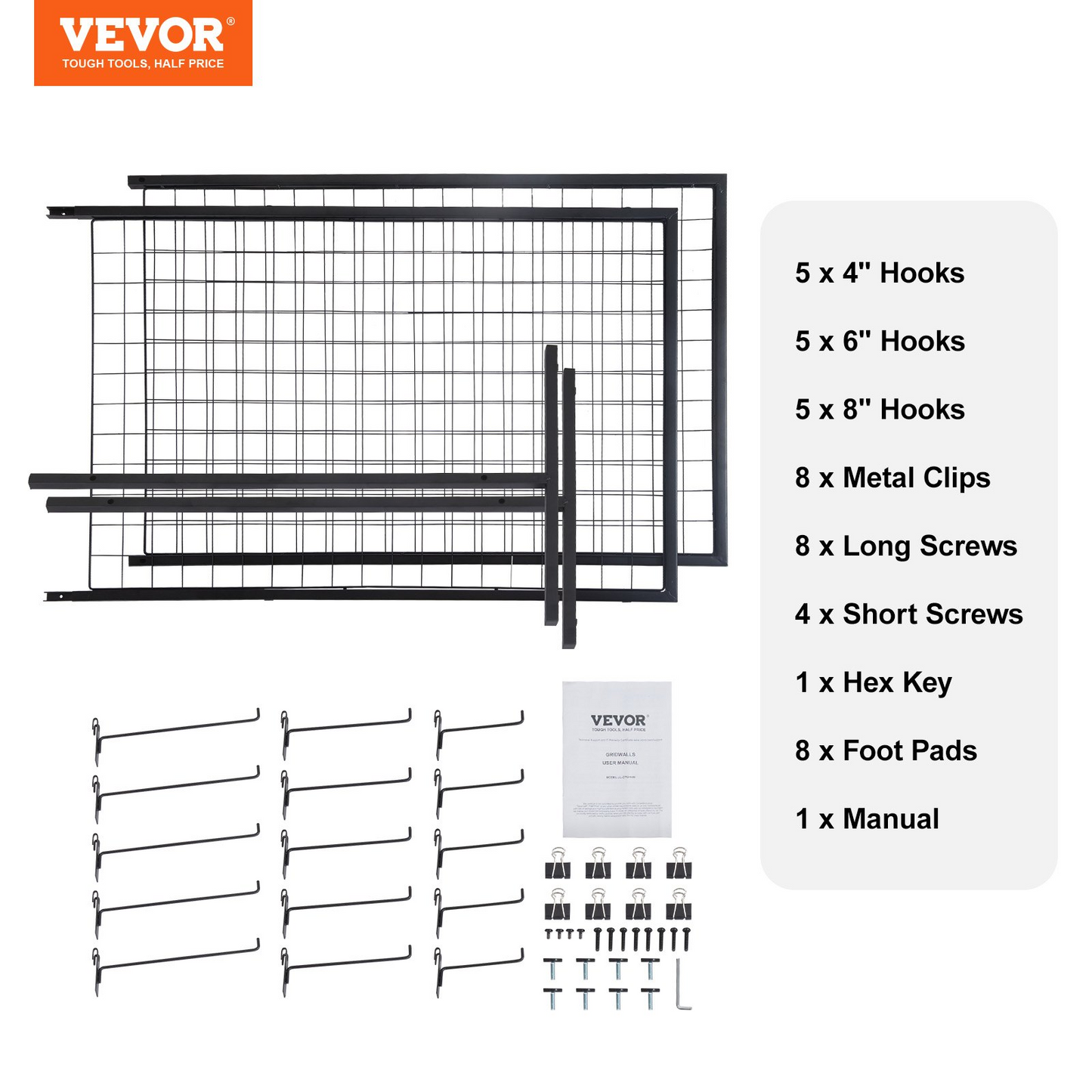 VEVOR 2' x 5.6' Grid Wall Panels Tower, 2 Packs Wire Gridwall Display Racks with T-Base Floorstanding,-$50