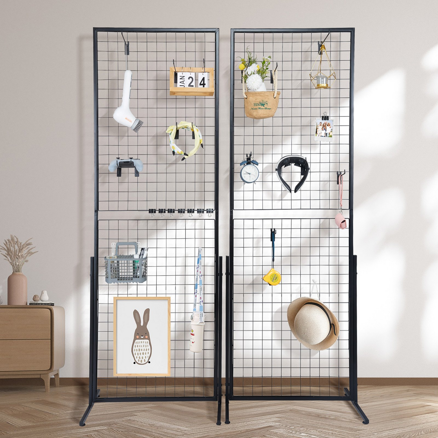 VEVOR 2' x 5.6' Grid Wall Panels Tower, 2 Packs Wire Gridwall Display Racks with T-Base Floorstanding,-$50