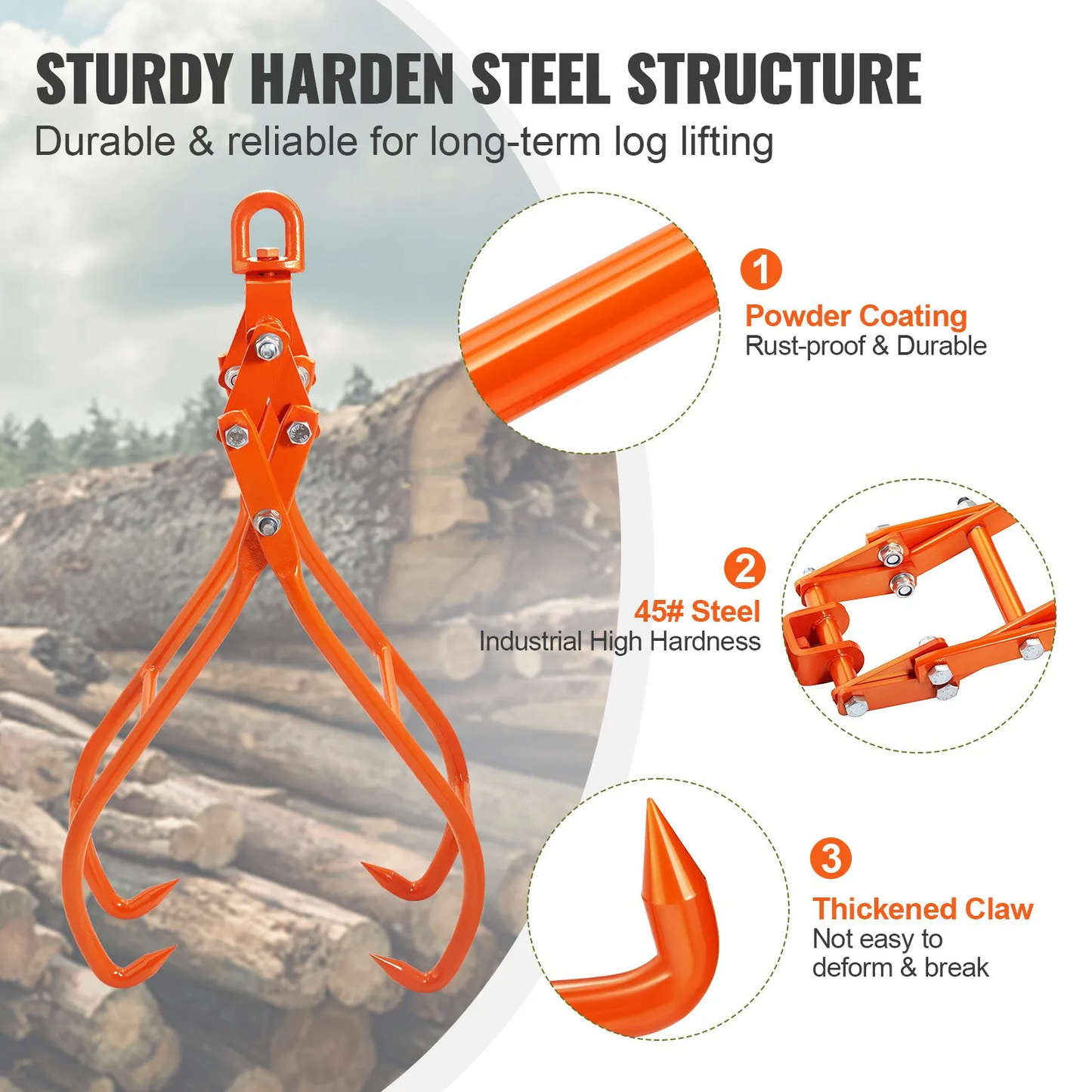 VEVOR Timber Claw Hook, 28 inch 4 Claw Log Grapple for Logging Tongs, Swivel Steel Log Lifting Tongs,-$70