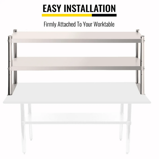 VEVOR Double Overshelf, Double Tier Stainless Steel Overshelf, 60 in. Length x 12 in. Width Double Deck Overshelf,-$80