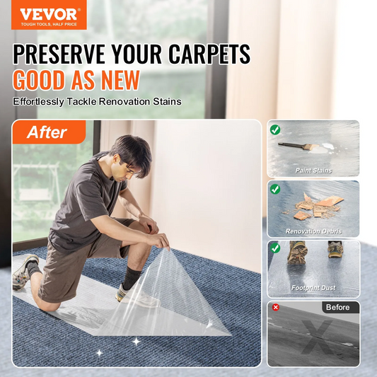 VEVOR Carpet Protection Film, 24" x 50' Floor and Surface Shield with Self Adhesive Backing,-$16