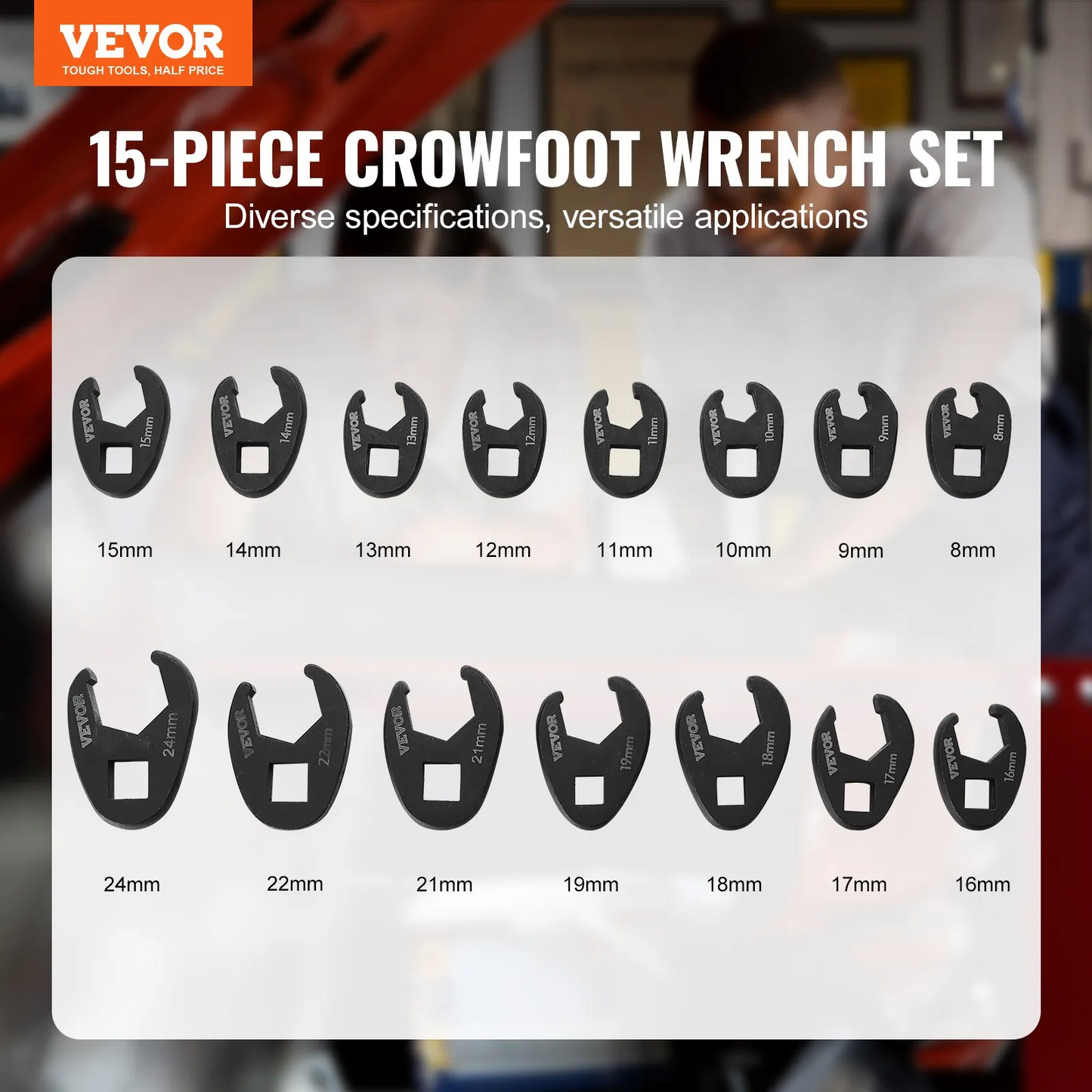 VEVOR Crowfoot Wrench Set, 1/2" and 3/8" Drive 15-Piece Crows Foot Wrench Set with PP Storage Case,-$35
