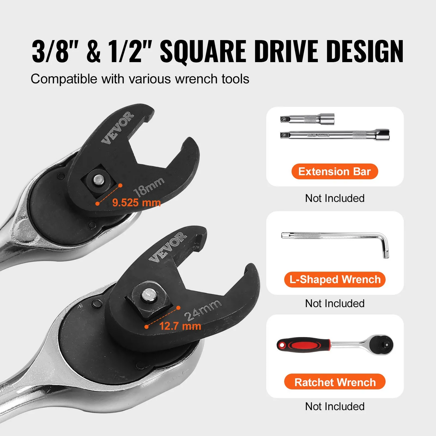 VEVOR Crowfoot Wrench Set, 1/2" and 3/8" Drive 15-Piece Crows Foot Wrench Set with PP Storage Case,-$35