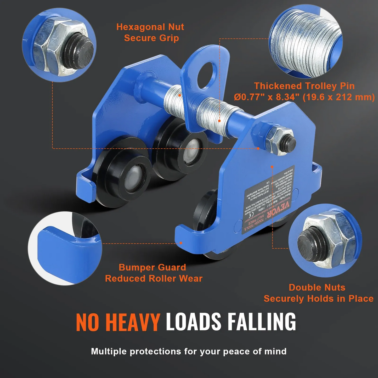 VEVOR Manual Trolley, 1100 lbs/0.5 Ton Load Capacity Push Beam Trolley with Dual Wheels,-$30