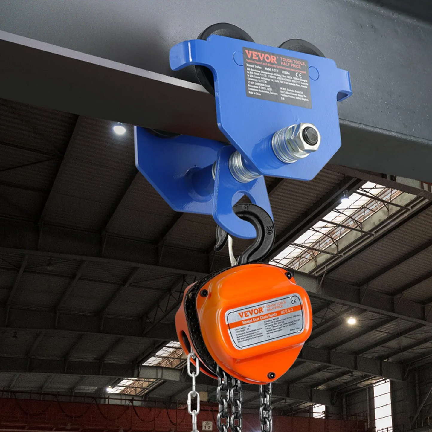 VEVOR Manual Trolley, 1100 lbs/0.5 Ton Load Capacity Push Beam Trolley with Dual Wheels,-$30