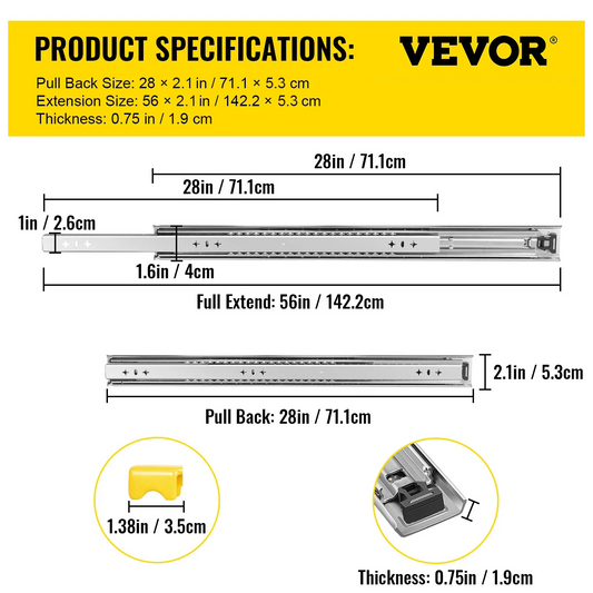 VEVOR Drawer Slides Heavy Duty Drawer Slides 28" Cold-rolled Steel 250lbs Load,-$30