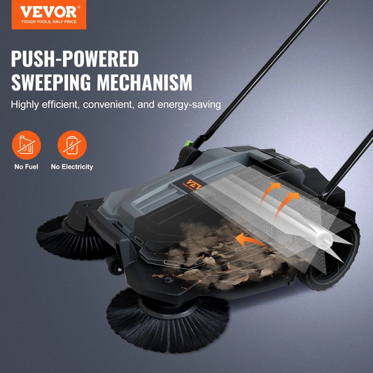 VEVOR Walk-Behind Hand Push Floor Sweeper, 25.6" Sweeping Width Floor Sweeper Manual Non-Electric,-$90