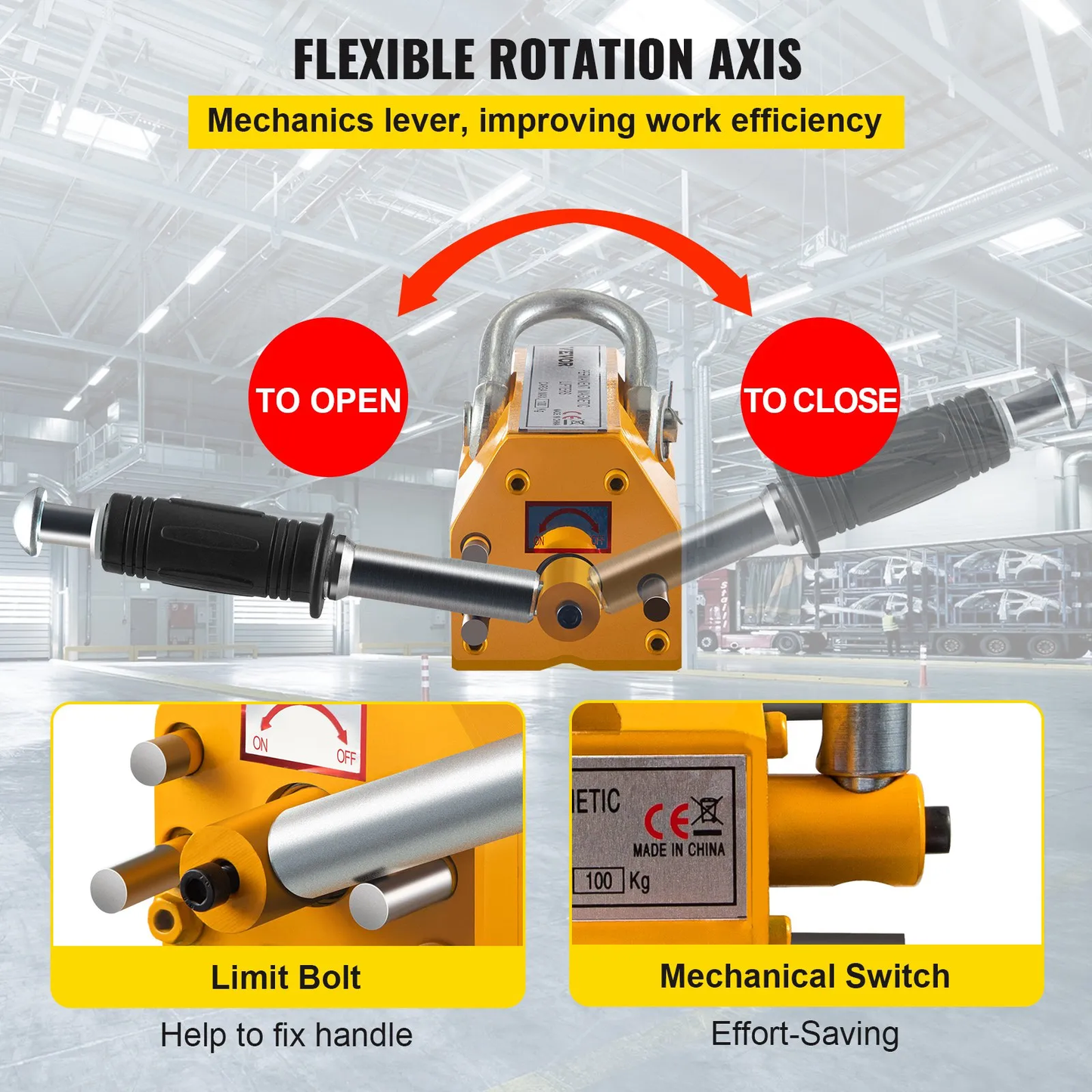 VEVOR Magnetic Lifter, 220lbs Pulling Capacity Steel Lifting Magnet, 100KG Permanent Lift Hoist Shop Crane