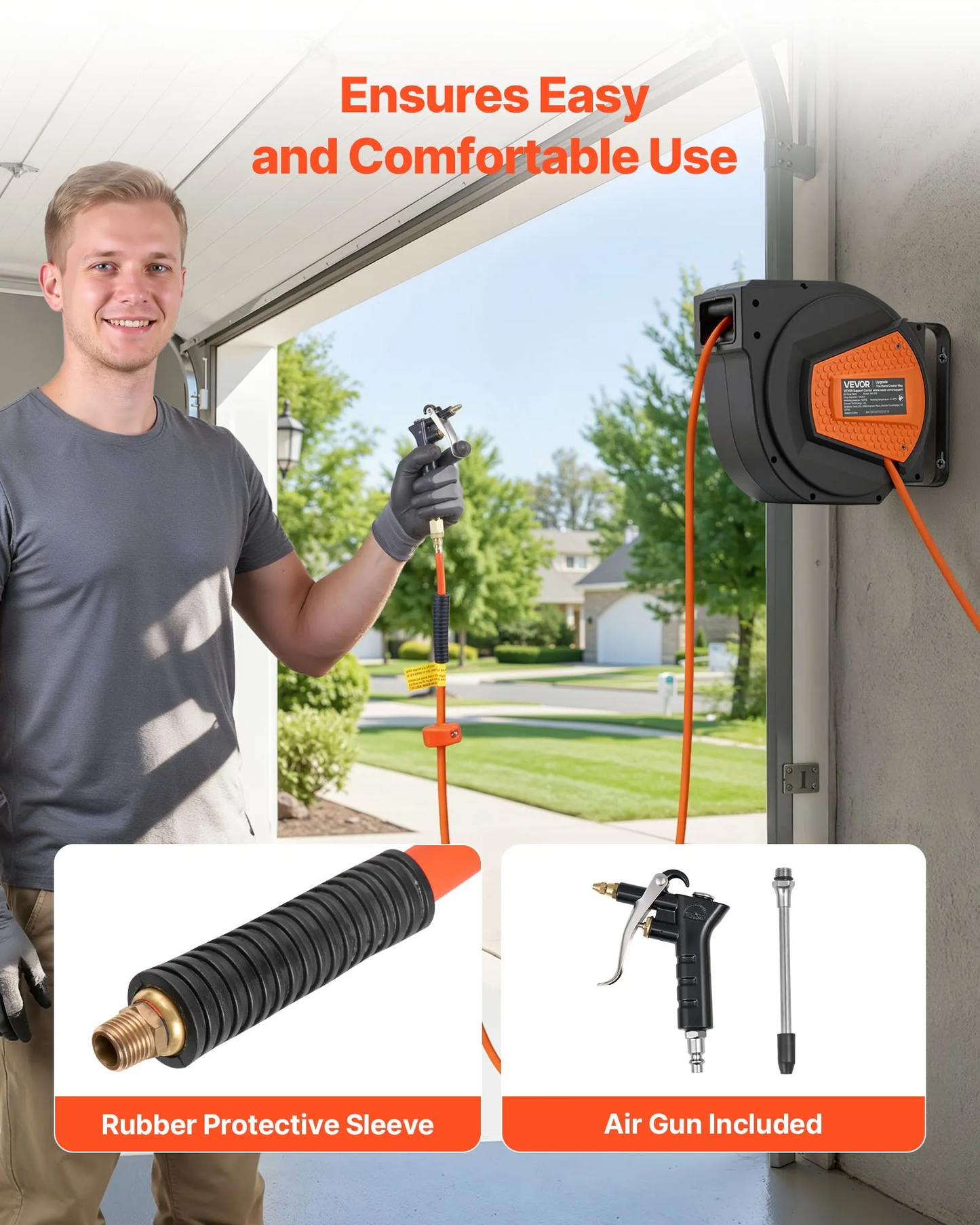 VEVOR Retractable Air Hose Reel, 1/4 Inch x 50 FT Hybrid Air Hose Max 300PSI,-$40