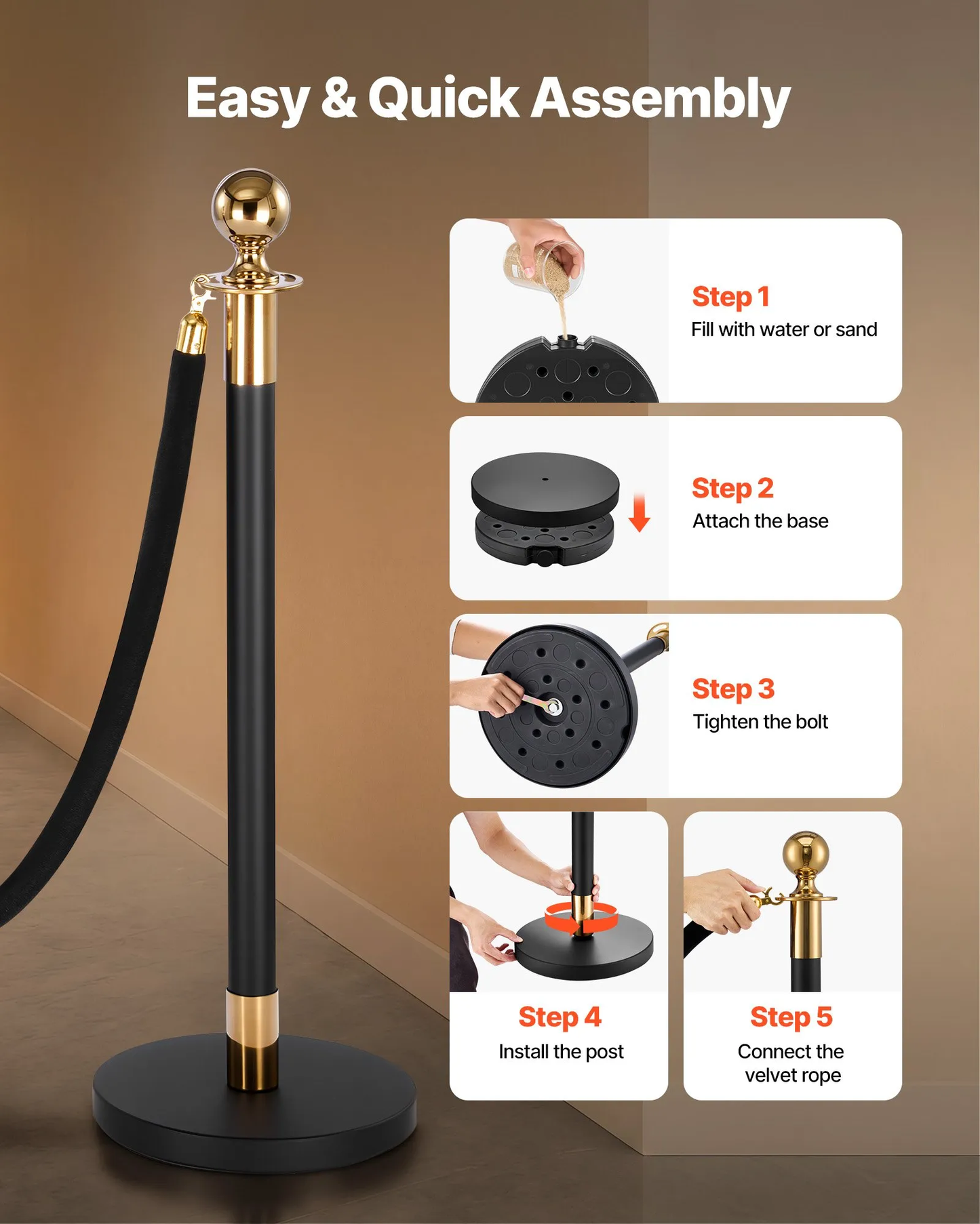 VEVOR Stanchion Posts, 4-Pack Crowd Control Barriers with 2 Black Velvet Ropes, -$60
