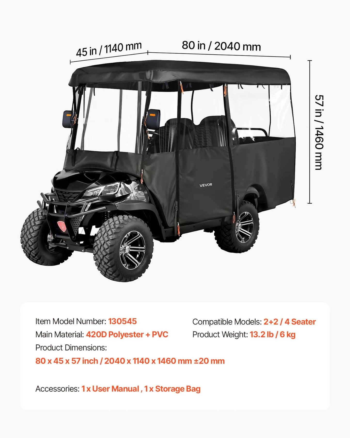 VEVOR Golf Cart Cover, Visible Full-Enclosure 2+2/4 Passenger Golf Cart, 420D Waterproof Oxford Fabric,-$70