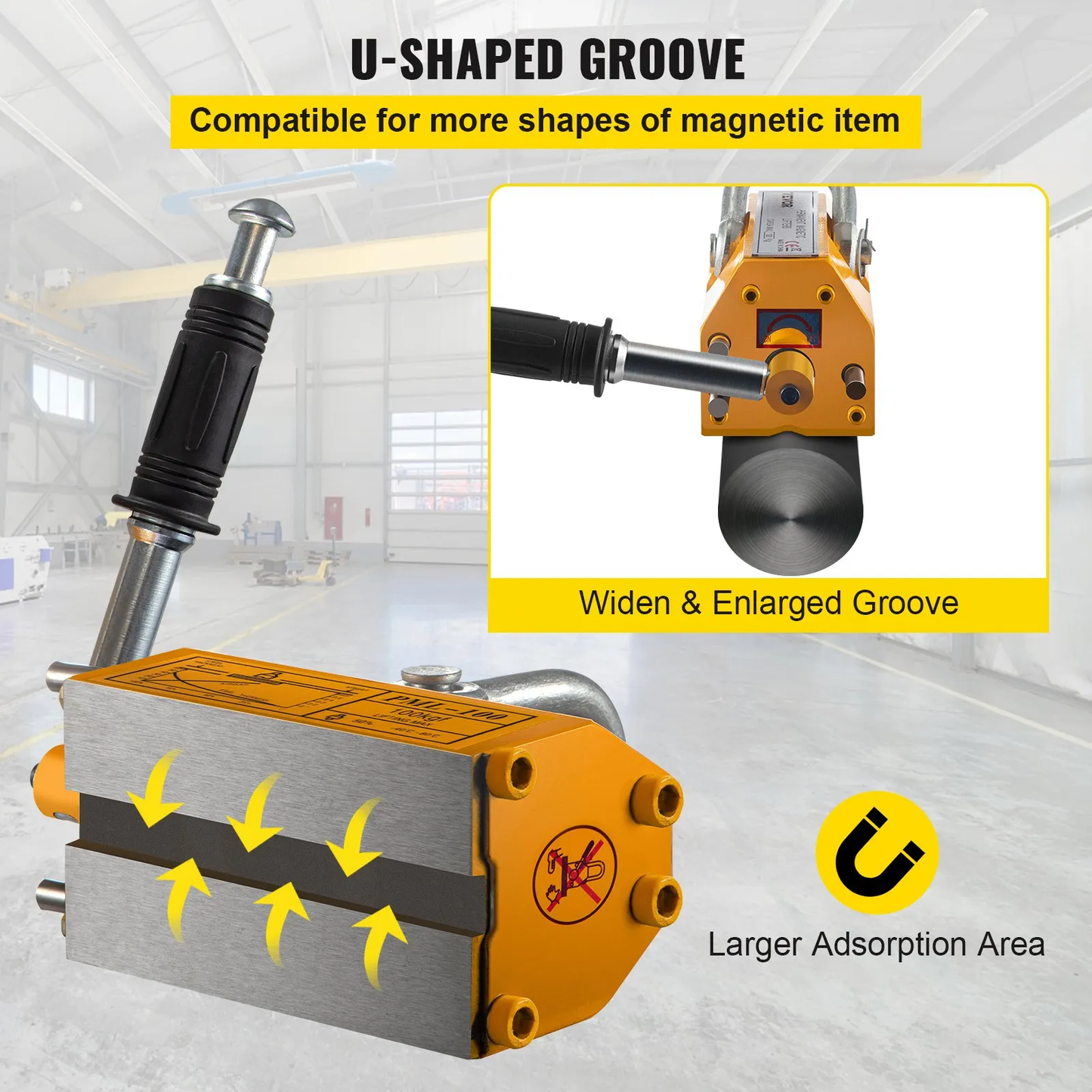 VEVOR Magnetic Lifter, 220lbs Pulling Capacity Steel Lifting Magnet, 100KG Permanent Lift Hoist Shop Crane