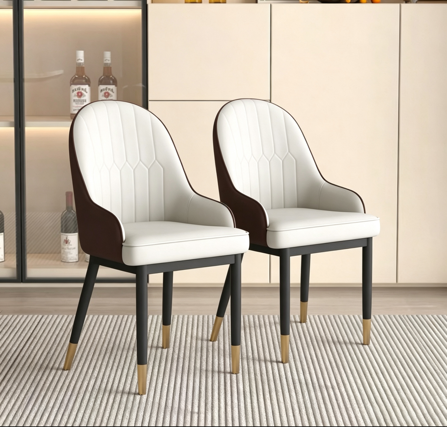 Brand New Assembled Dining Chairs, PU Leather Upholstered w/Metal Legs, Set of 2 (Light Grey&Brown) ,-$170pair