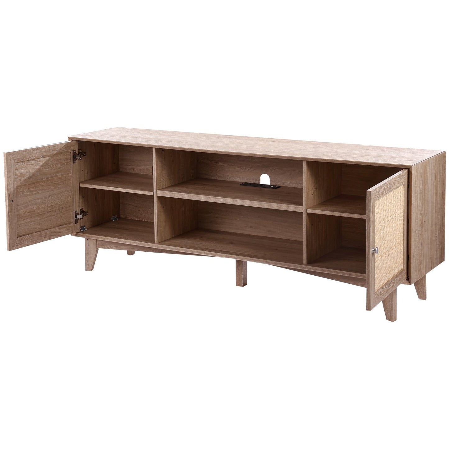BNIB-VEVOR Rattan TV Stand for 75" TV Boho TV Stand with Build-in Socket Oak,-$220