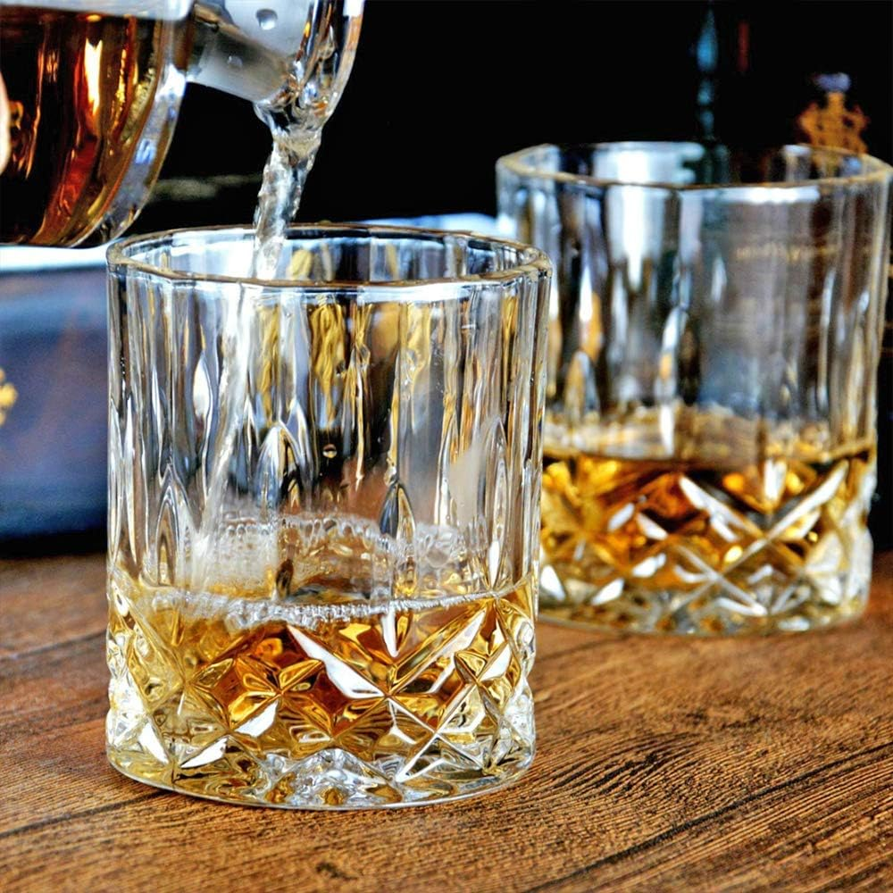 Premium Whiskey Glasses, Large 10oz Lead-Free Crystal Old Fashioned Glass (300ml / Set of 4)