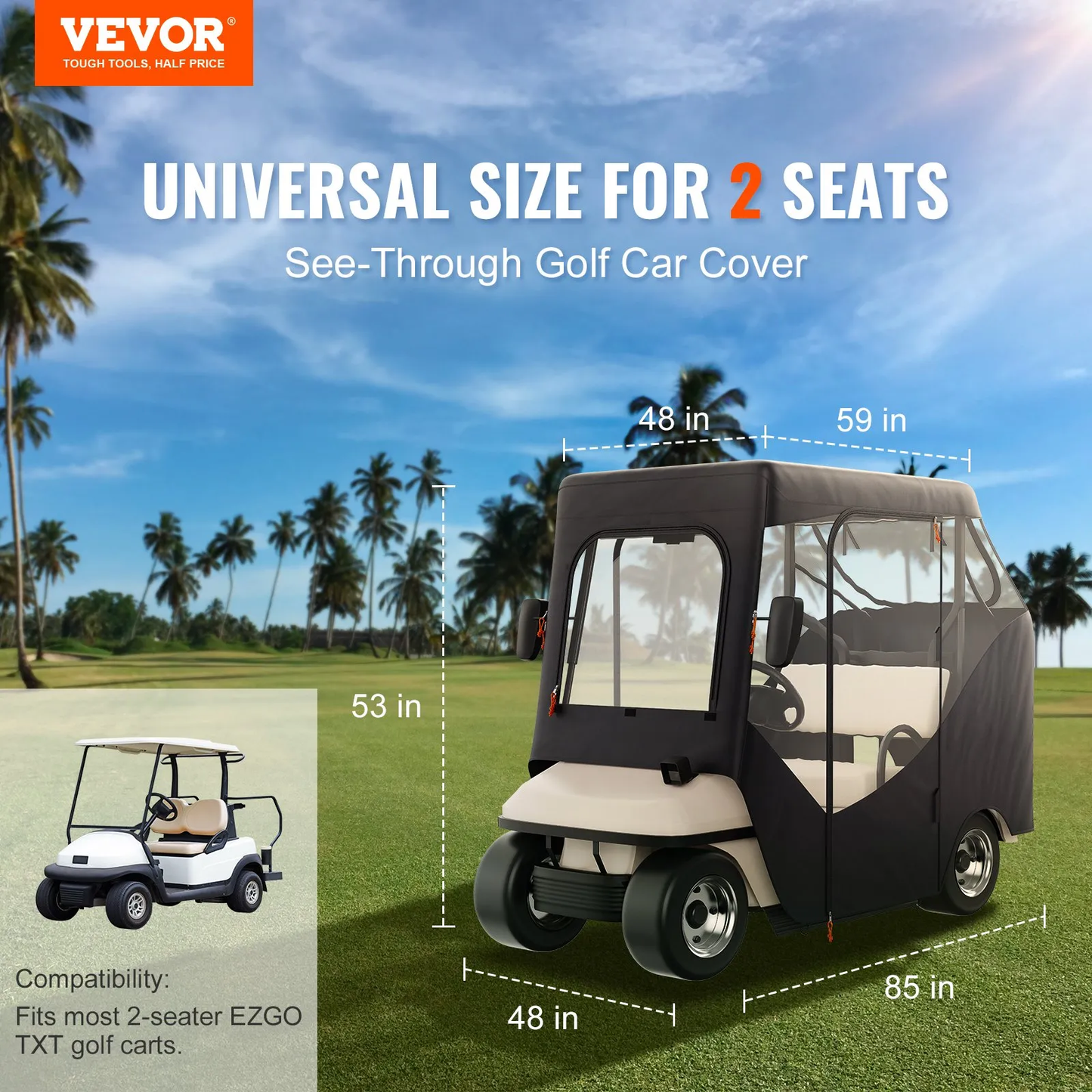 VEVOR Golf Cart Enclosure, Polyester Driving Enclosure, Club Car Covers Suitable for 2-Seater Golf Carts,-$65