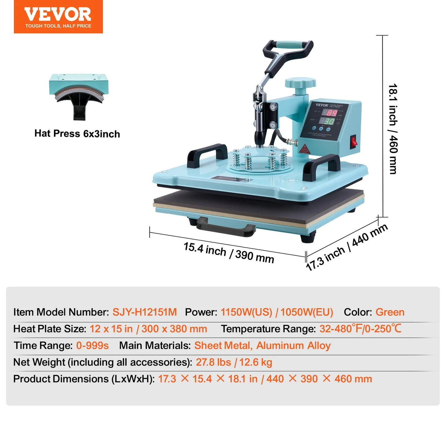 Open Box VEVOR Heat Press Machine, 12 x 15 inch, 2 in 1 Heat Transfer Machine with Hat Press,-$120
