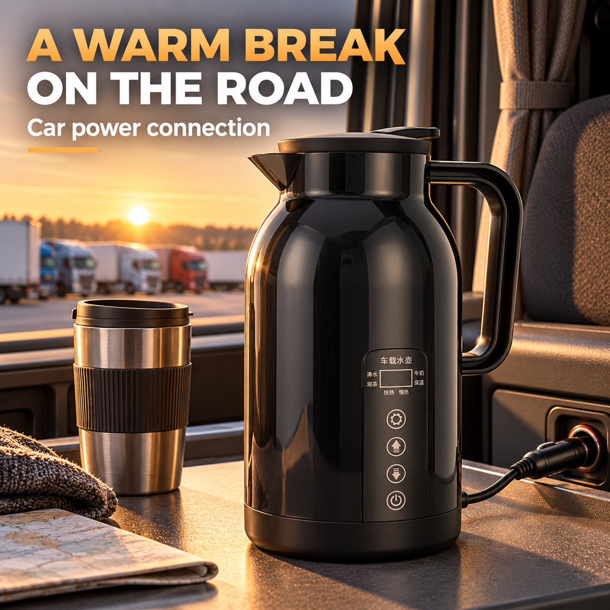 Brand new 1300ML Car Kettle Boiler with 12V Socket Plug, Portable Electric Kettle, Stainless Steel, -$45