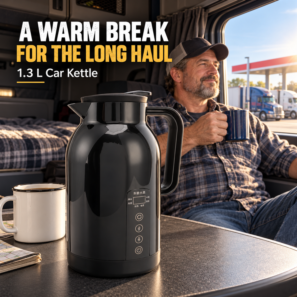 Brand new 1300ML Car Kettle Boiler with 12V Socket Plug, Portable Electric Kettle, Stainless Steel, -$45