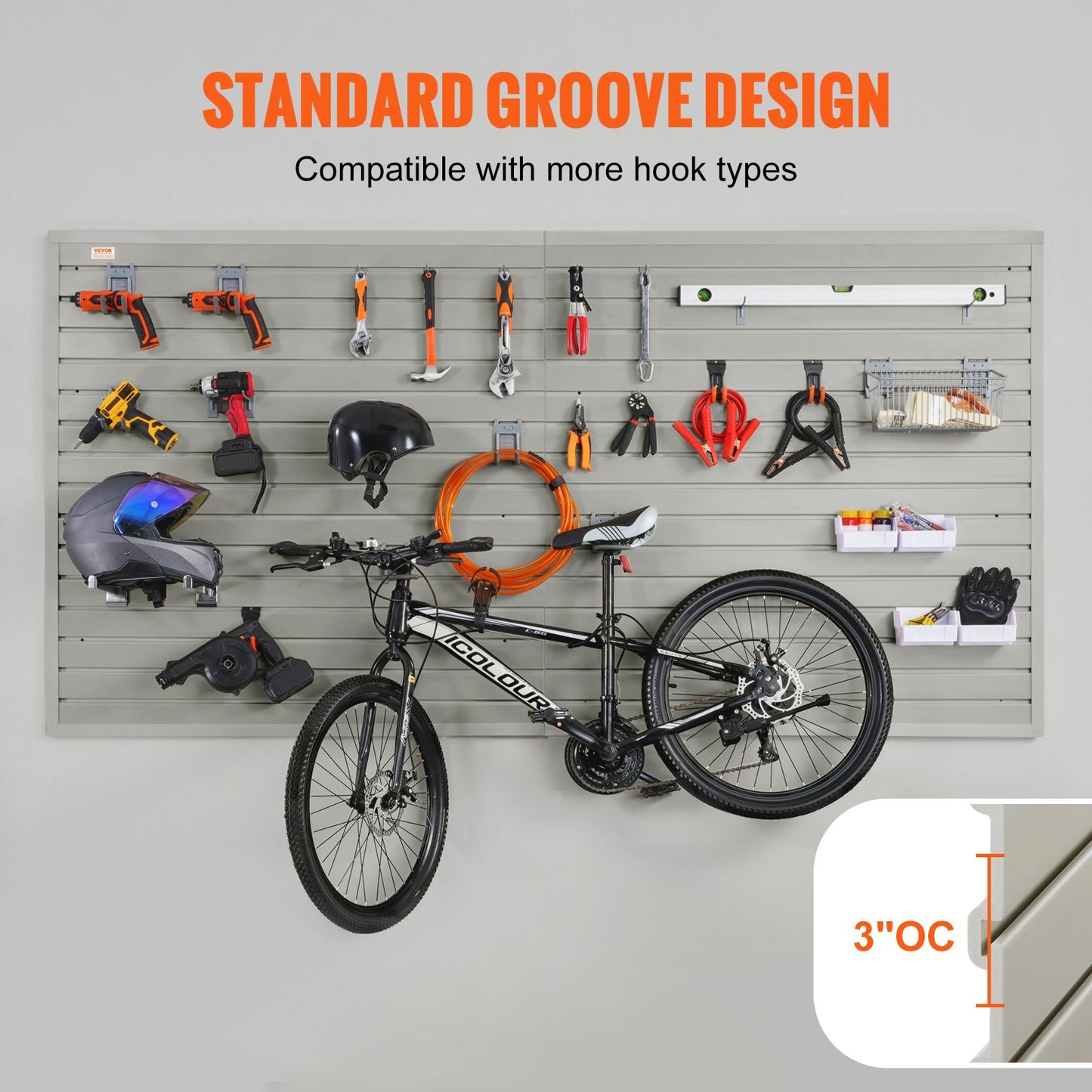 BNIB-VEVOR Slatwall Panels with Hooks, 4 ft x 1 ft Gray Garage Wall Panels 12"H x 48"L (Set of 8 Panels),-$180