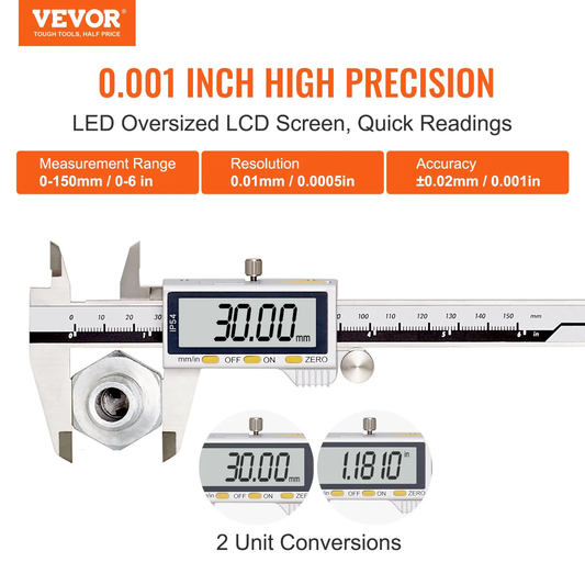 VEVOR Digital Caliper, 0-6" Calipers Measuring Tool, Electronic Micrometer Caliper