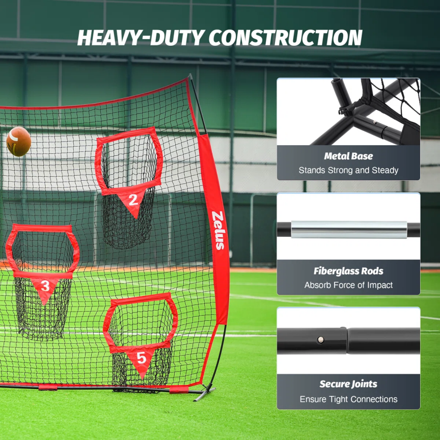 BNIB-8 x 8 ft Red Football Throwing Net, Quarterback Training Equipment with 5 Target Pockets,-$115