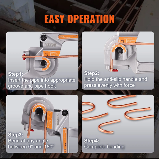 VEVOR Pipe Tube Bender, 1/4", 3/8", 1/2" OD, 3 in 1 Manual Level Tube Bender, 180°Bending Tools,-$30