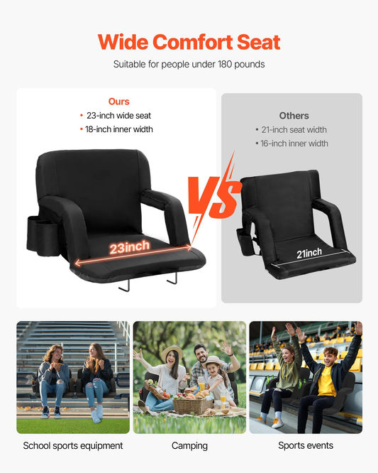 VEVOR Stadium Seat with Back Support, Wide Bleacher Seat Back, Folding Padded Cushion Stadium Chair,-$40