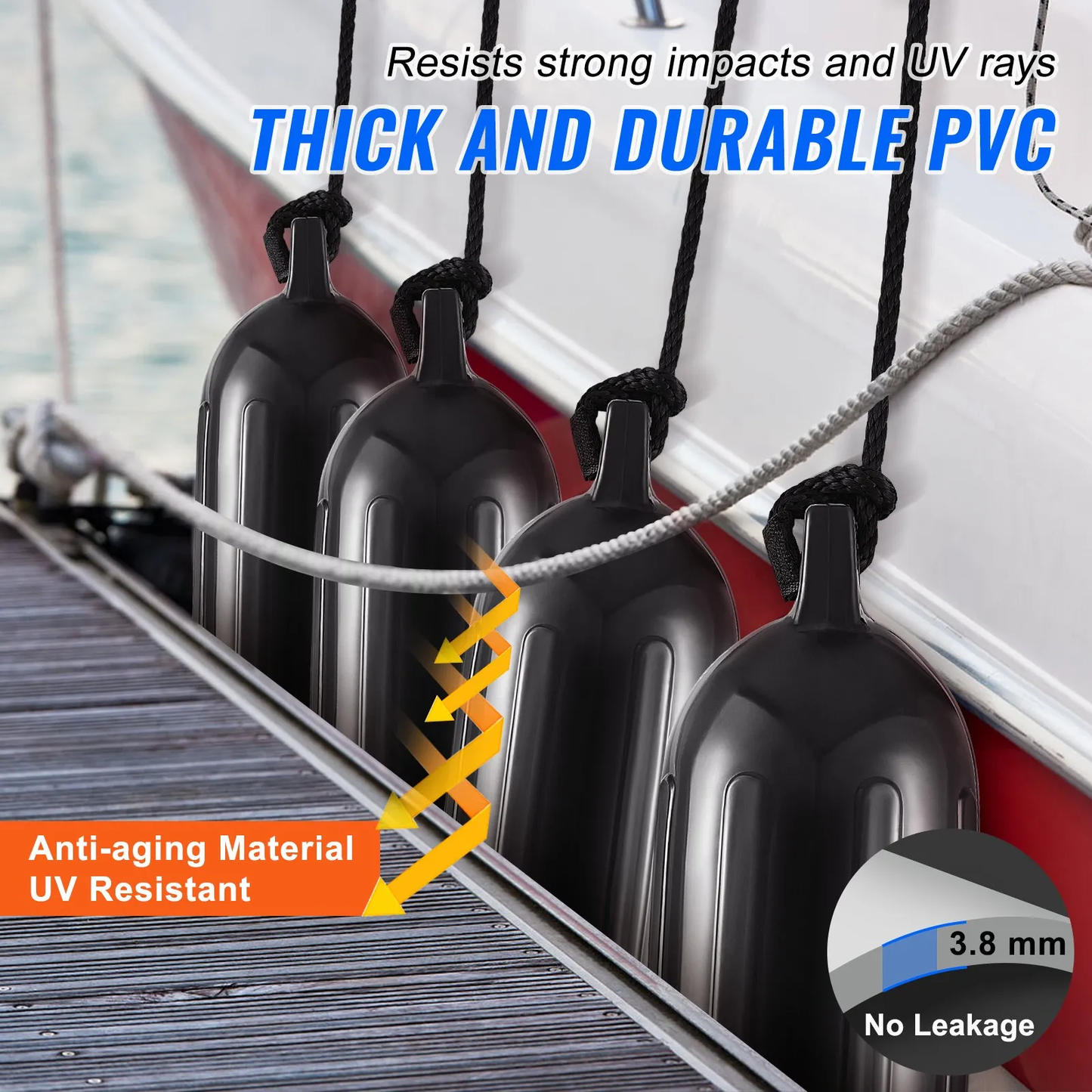 VEVOR Boat Fenders, 5.5" x 20" Boat Bumpers for Docking, Inflatable Ribbed Fender,-$40