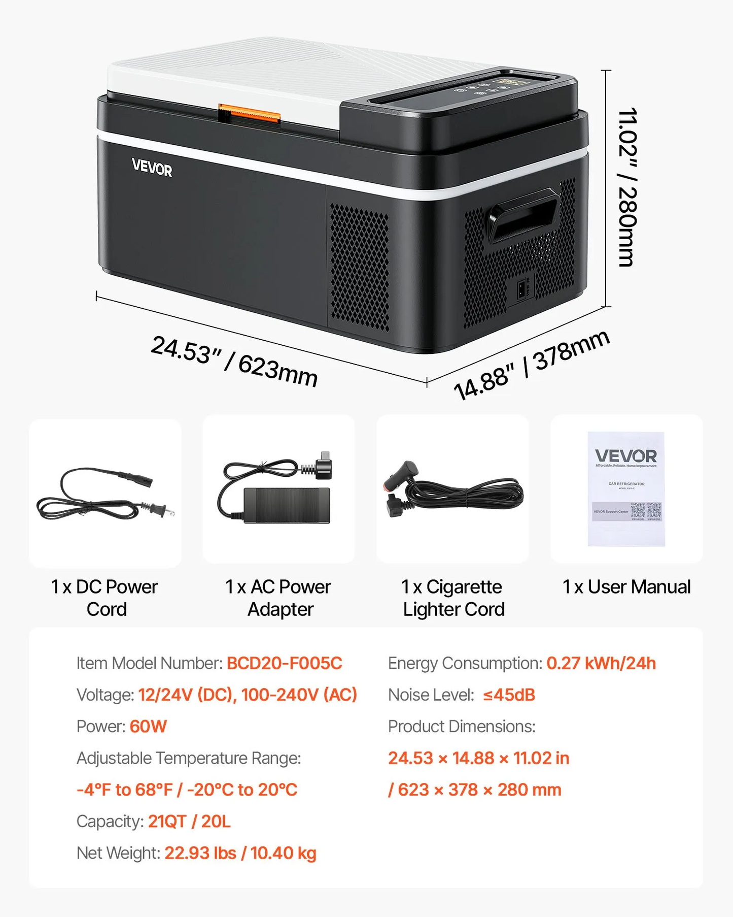 VEVOR Car Refrigerator, DC 12/24V AC100-240V Compressor Electric Cooler, -4°F to 68°F,-$130