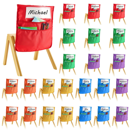 VEVOR Chair Pockets for Classroom, 24 Pack, 18 x 20 Inches Buddy Pocket with Name Tag, 6 Colors,-$70