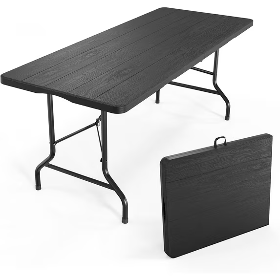 BNIB-VINGLI 6 Foot Plastic Folding Table Portable Long Table for Indoor Outdoor Use Rectangular,Black,-$160