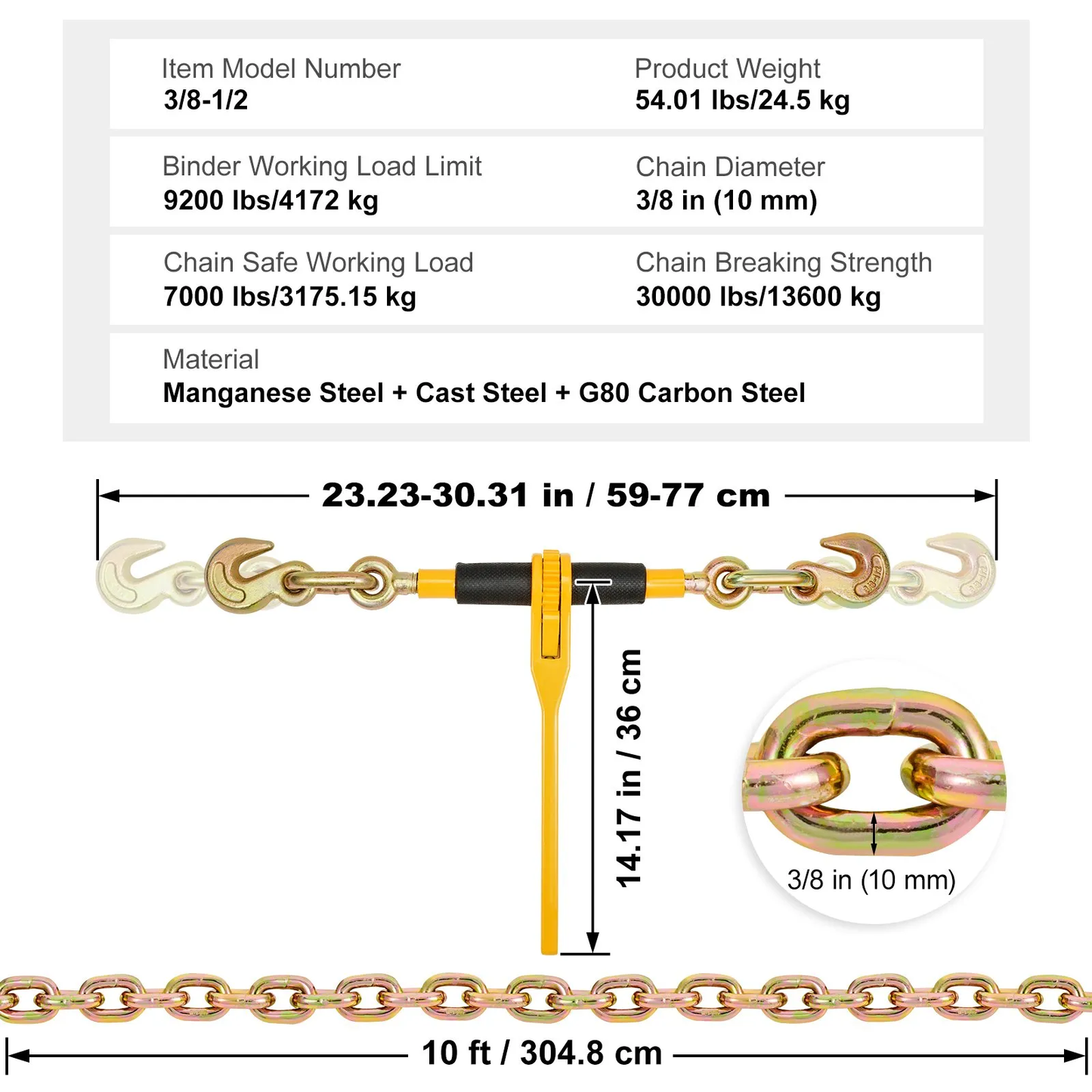 OPenBox VEVOR Chain and Binder Kit, 3/8"-1/2" Ratchet Load Binders 9200 lbs (Only 1 Binder),-$80