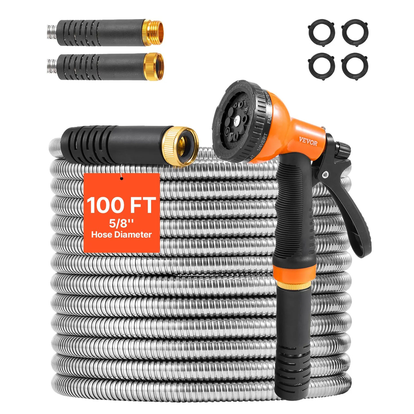 VEVOR Metal Garden Hose 100 ft, Rust Proof Stainless Steel Water Hose, Heavy Duty,-$40