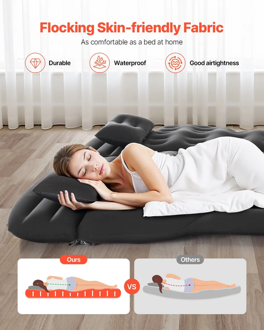 VEVOR Car Air Mattress, Inflatable Car Camping Mattress, Flocking Thickened Travel Beds,-$40