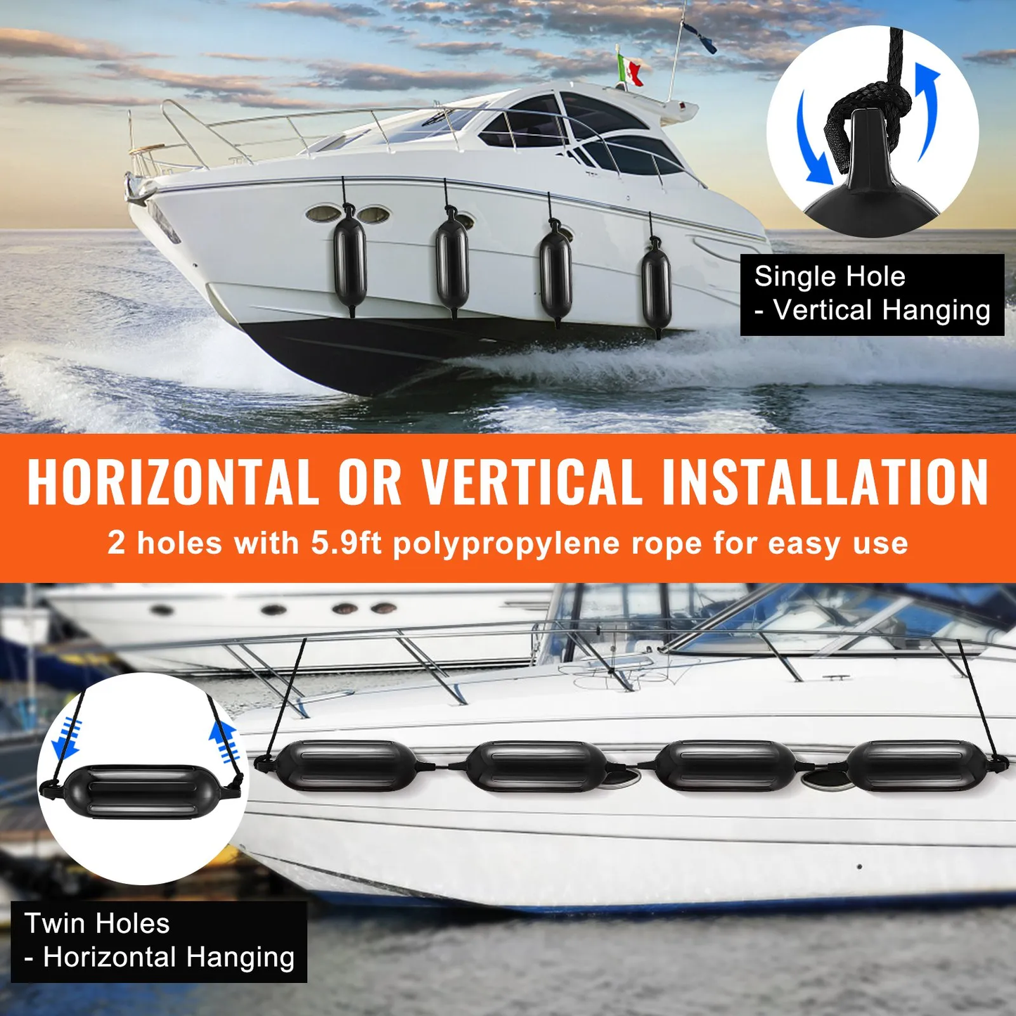 VEVOR Boat Fenders, 5.5" x 20" Boat Bumpers for Docking, Inflatable Ribbed Fender,-$40