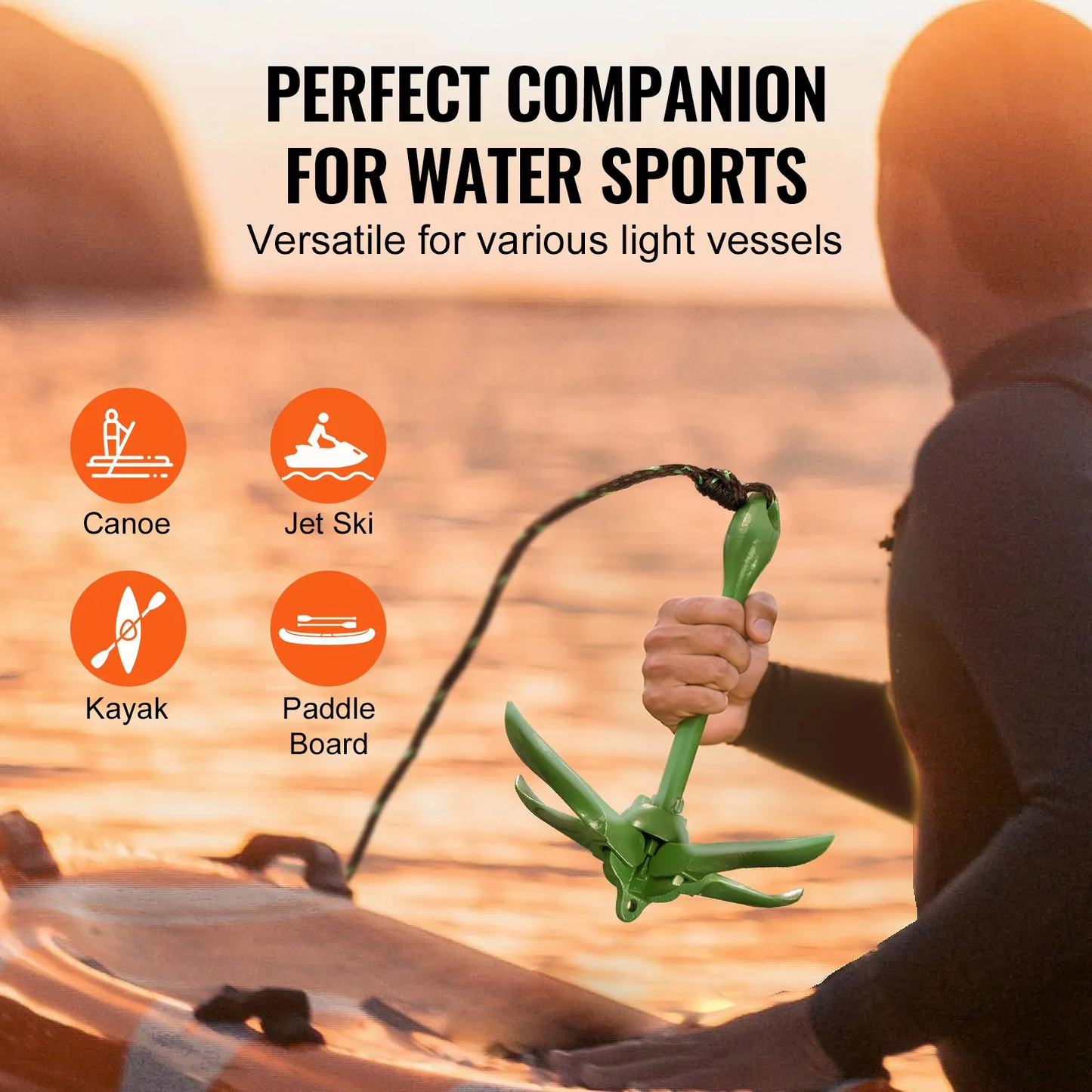 VEVOR Kayak Anchor Kit, 3.5 lb Paddle Board Anchor Kit with 26.2 ft/8 m Rope and Buoy,-$20