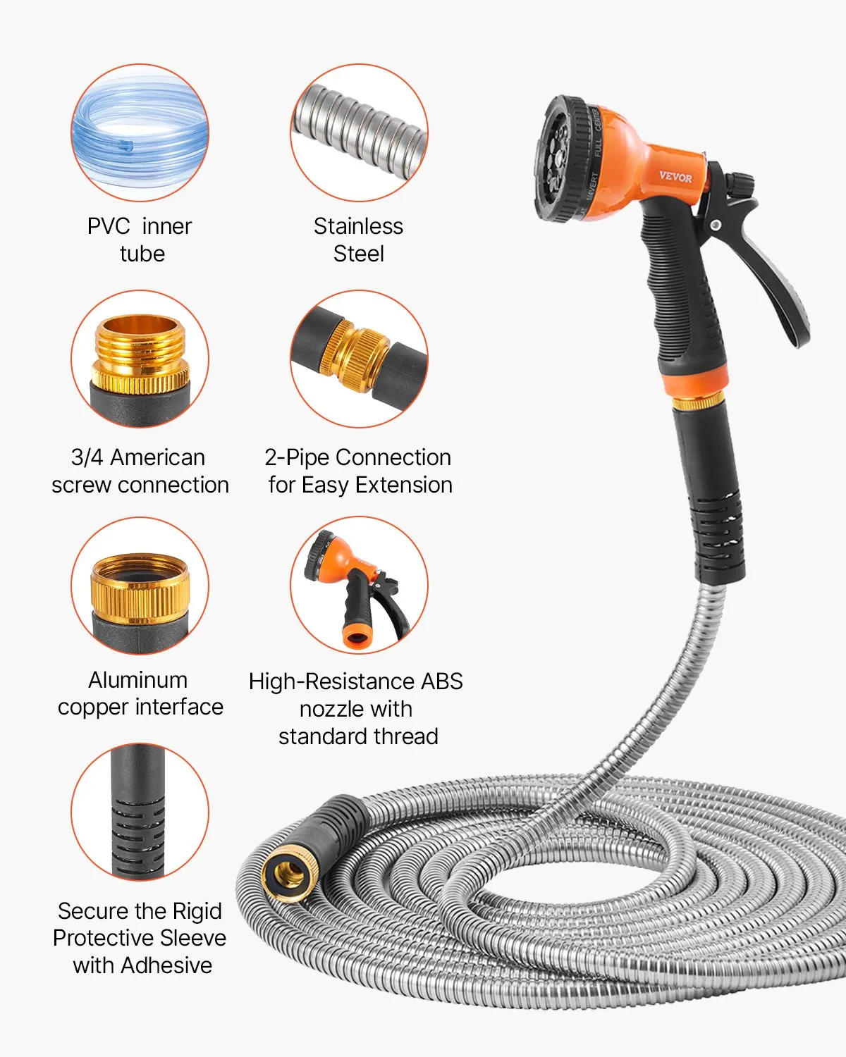 VEVOR Metal Garden Hose 100 ft, Rust Proof Stainless Steel Water Hose, Heavy Duty,-$40
