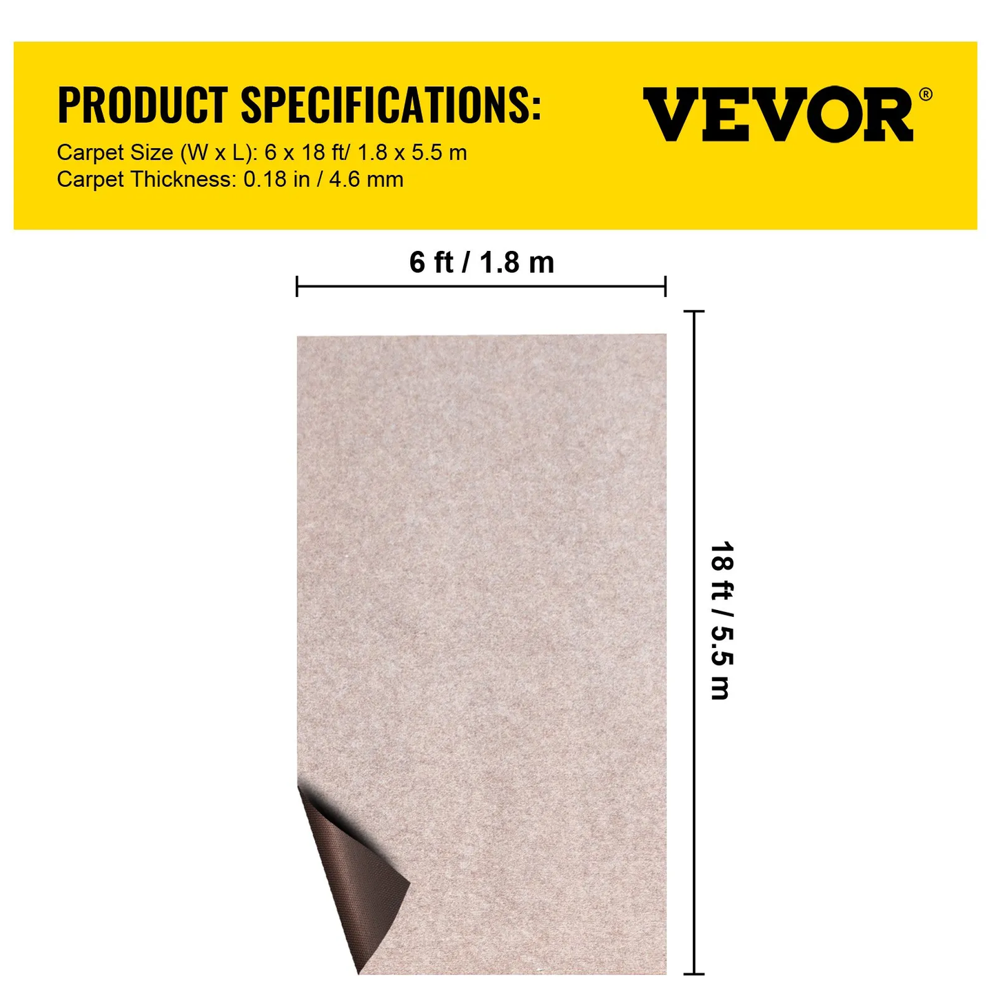 VEVOR Boat Carpet 6x18 feet, Marine Carpet for Boats, Waterproof Light Brown Indoor Outdoor,-$70