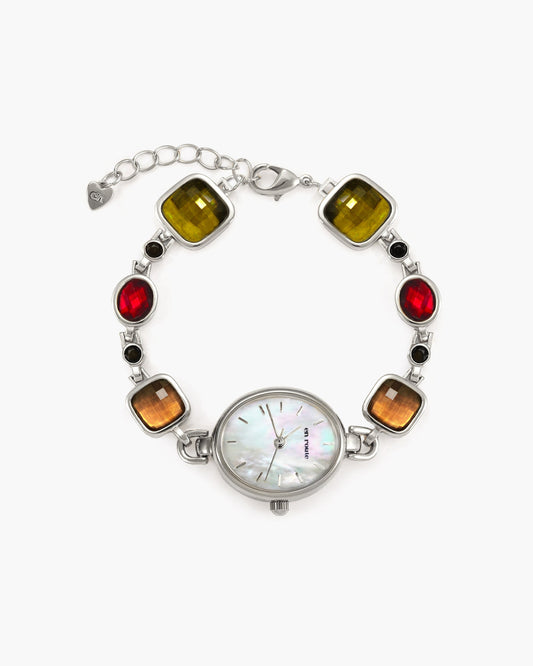 BNIB-Multicolor Harmonic Hour Bracelet Watch – Rhodium-Plated Silver-Tone, Mother of Pearl Dial